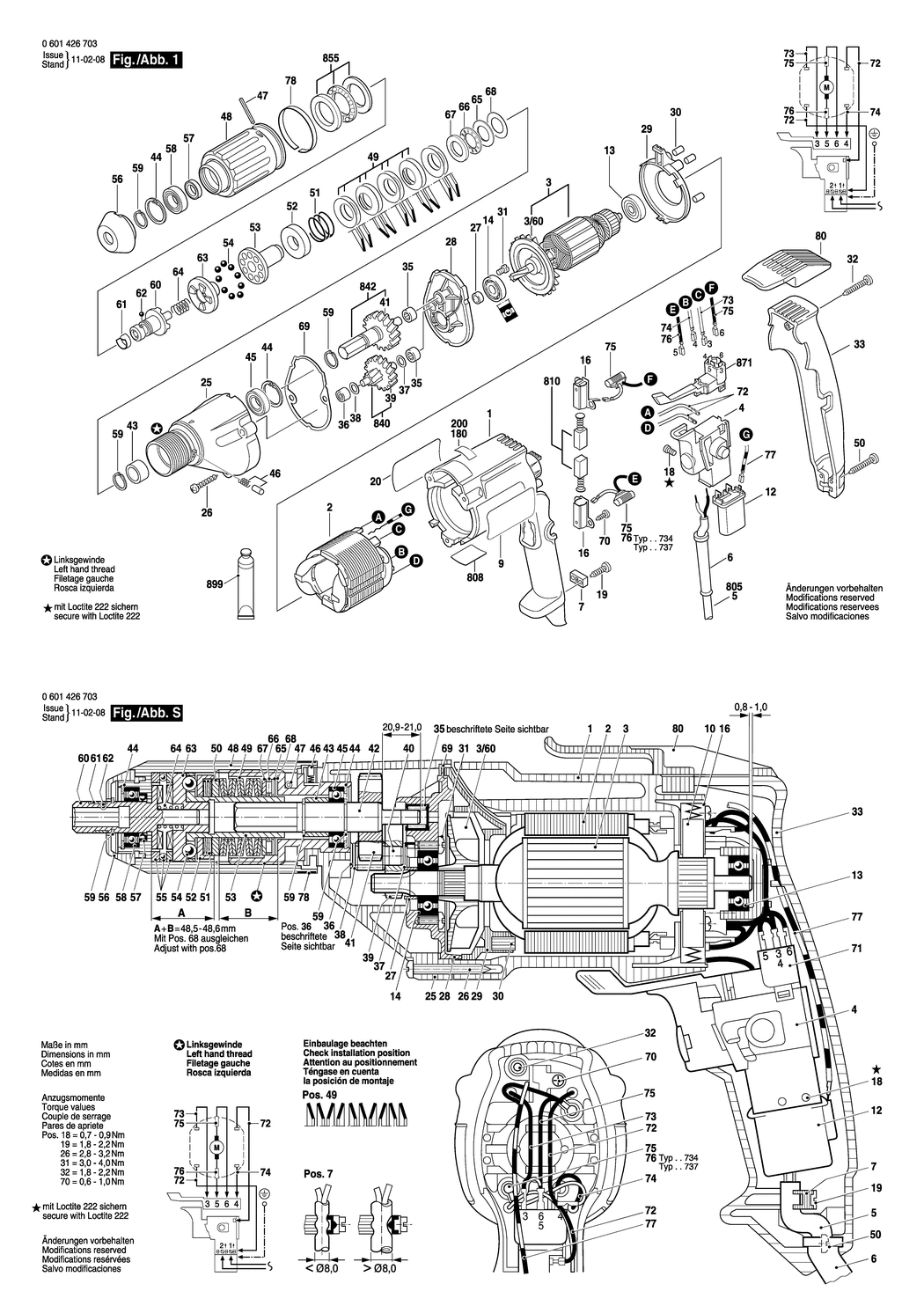 Bosch GSR 8-6 KE / 0601426703 / EU 230 Volt Spare Parts