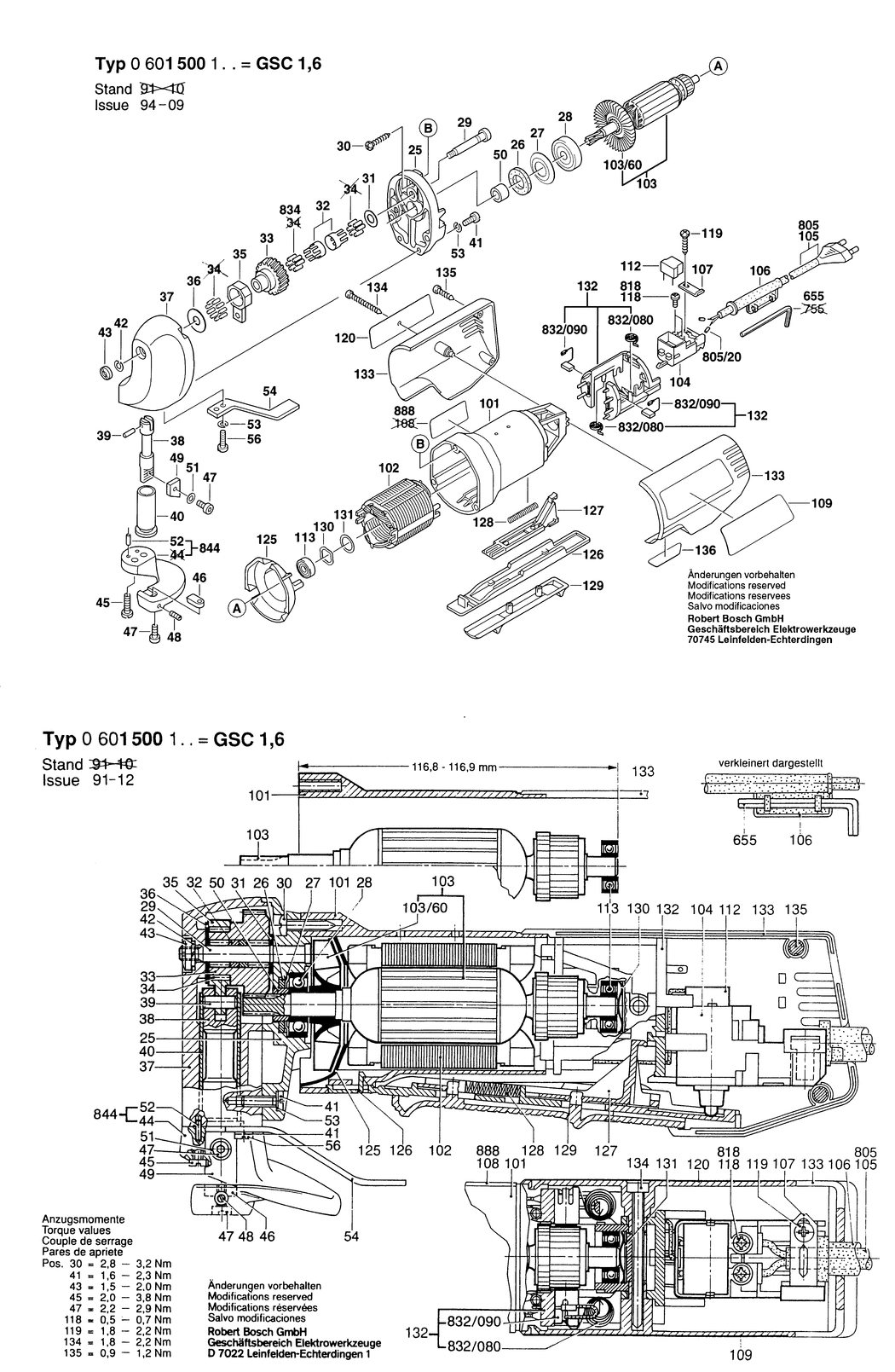 Bosch GSC 1.6 / 0601500132 / CH 230 Volt Spare Parts