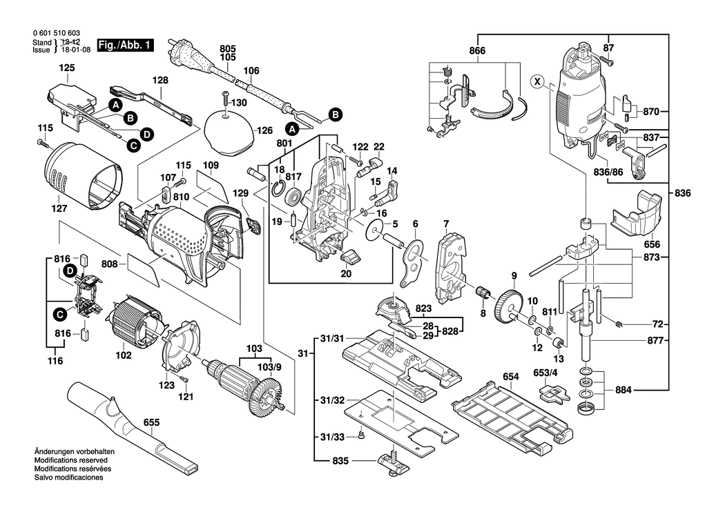 Bosch GST 120 E / 0601510603 / EU 230 Volt Spare Parts