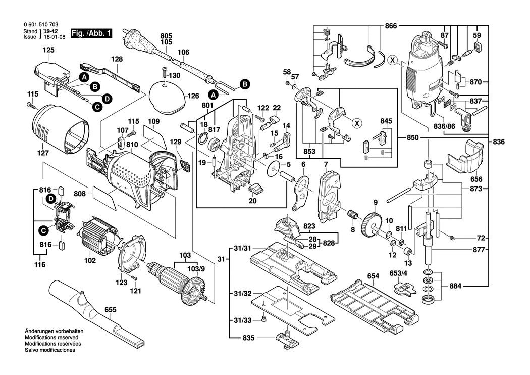 Bosch GST 135 CE / 0601510732 / CH 230 Volt Spare Parts