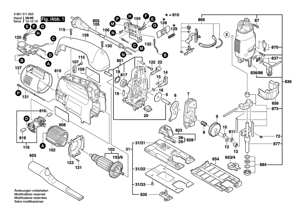 Bosch GST 120 BE / 0601511603 / EU 230 Volt Spare Parts