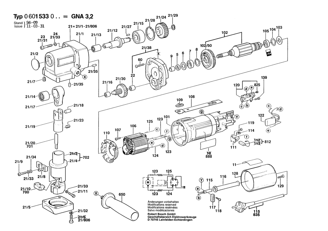 Bosch GNA 3.2 / 0601533003 / EU 220 Volt Spare Parts