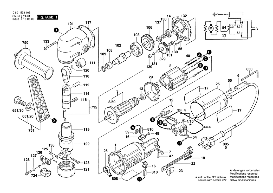 Bosch GNA 3.5 / 0601533142 / GB 240 Volt Spare Parts