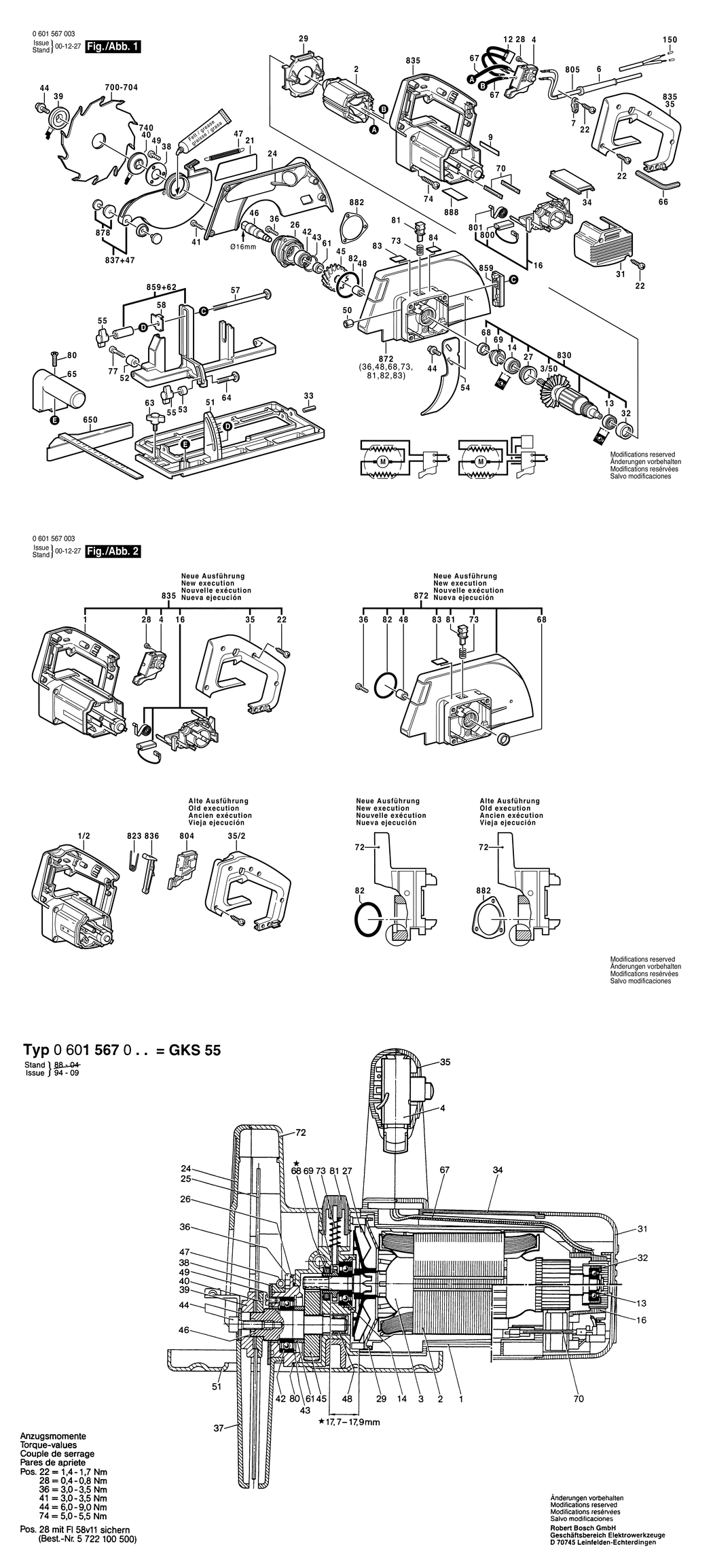 Bosch GKS 55 / 0601567003 / EU 220 Volt Spare Parts