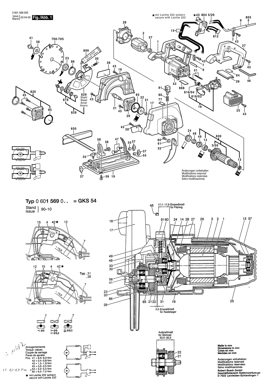 Bosch GKS 54 / 0601569032 / CH 230 Volt Spare Parts