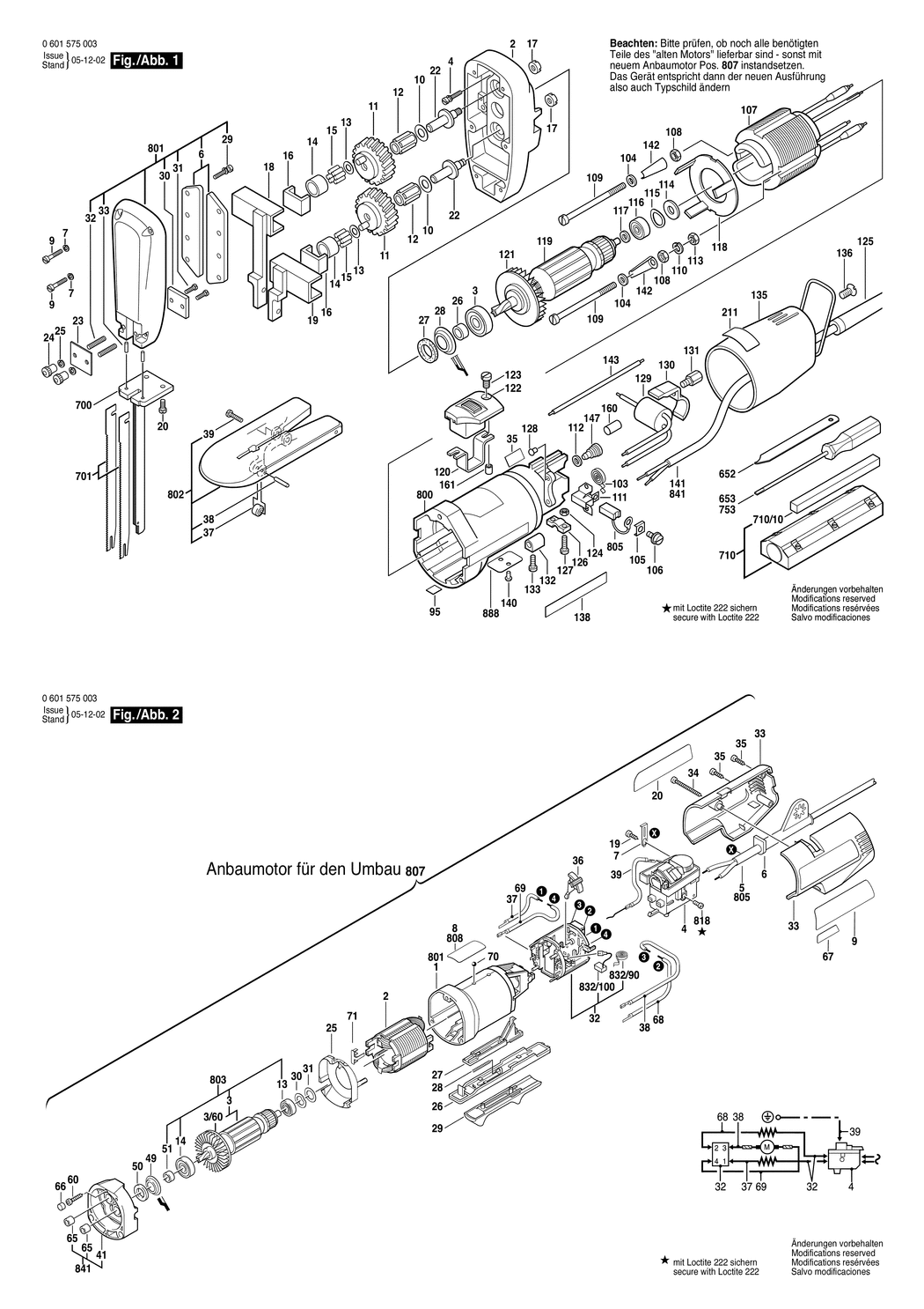 Bosch 1575 / 0601575003 / EU 220 Volt Spare Parts