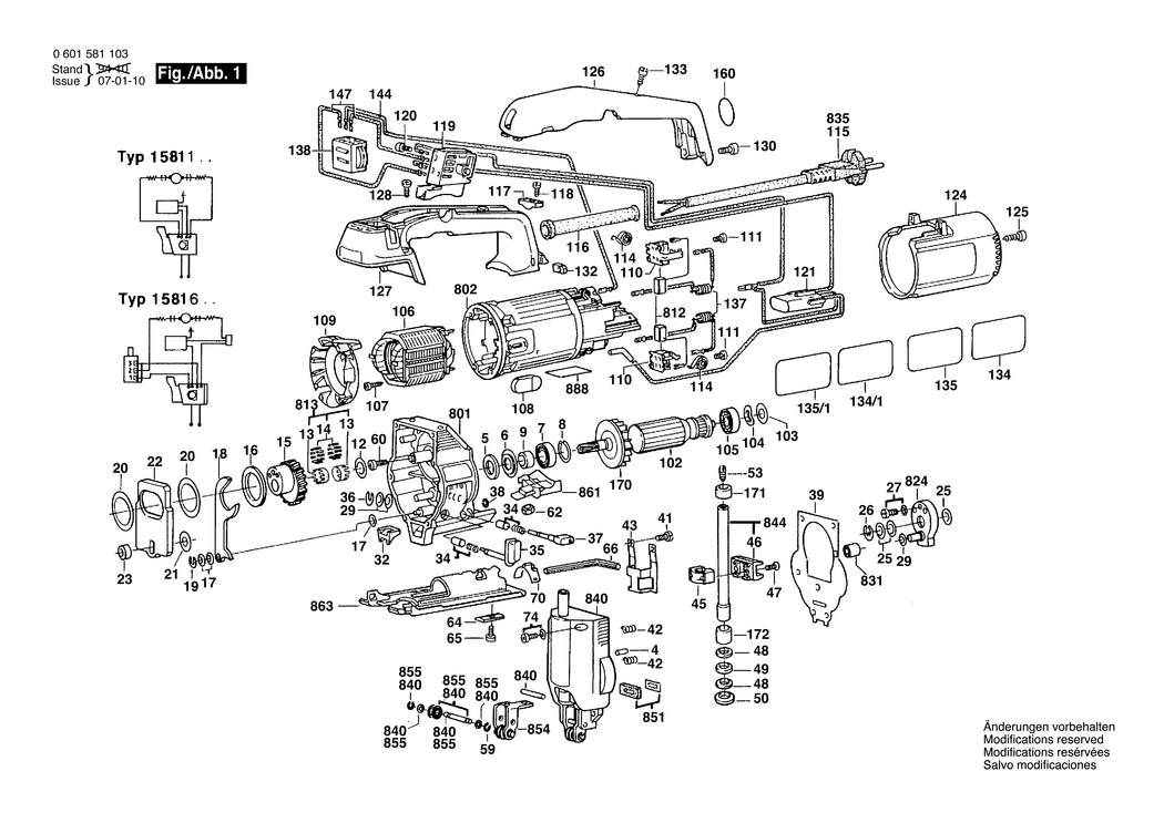 Bosch GST 60 PB / 0601581103 / EU 220 Volt Spare Parts