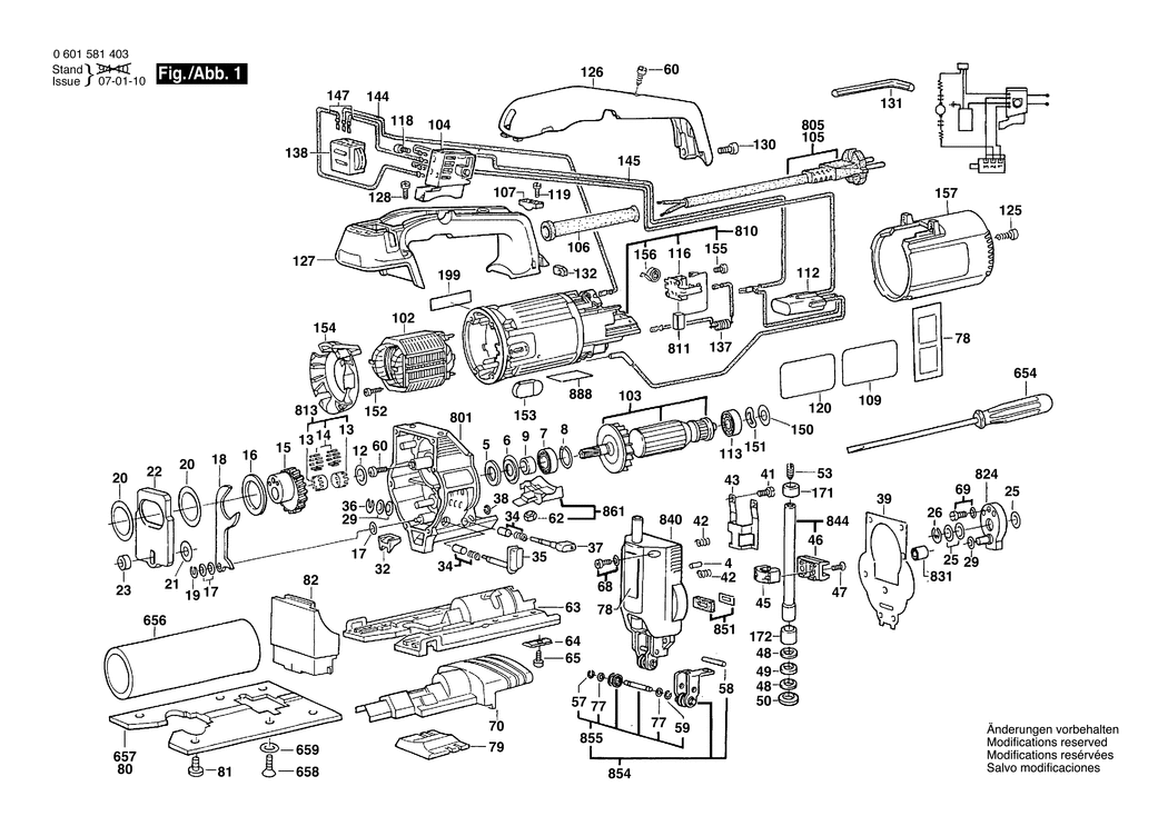 Bosch GST 60 PBAE / 0601581432 / CH 220 Volt Spare Parts