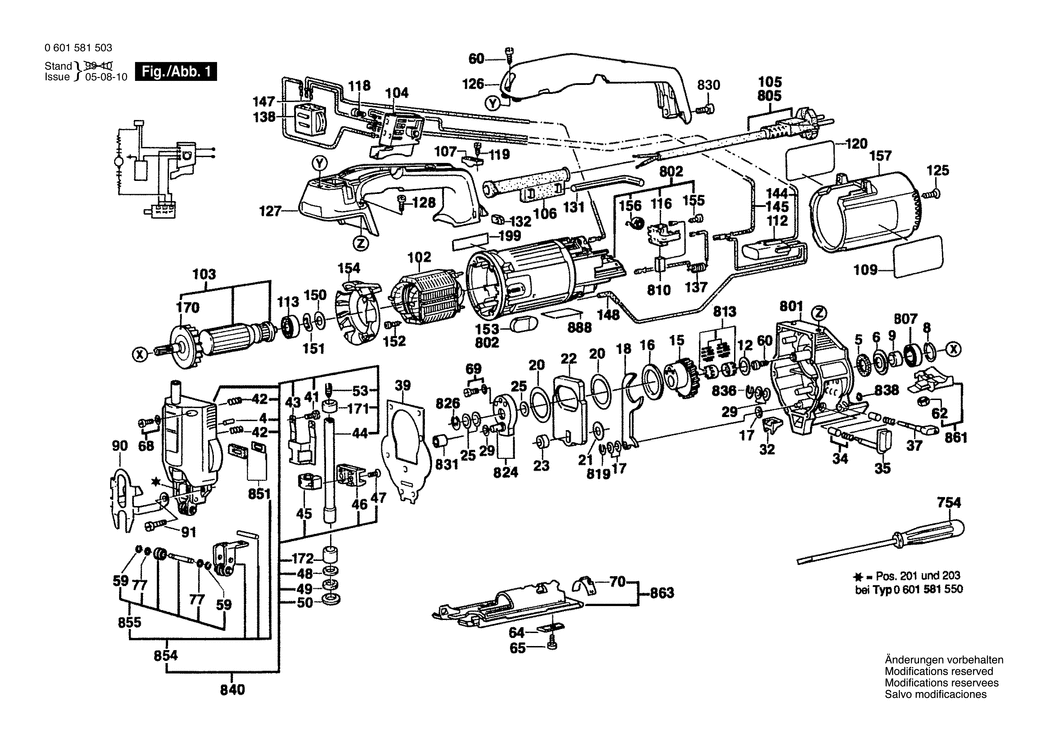 Bosch GST 60 PBE / 0601581532 / CH 230 Volt Spare Parts