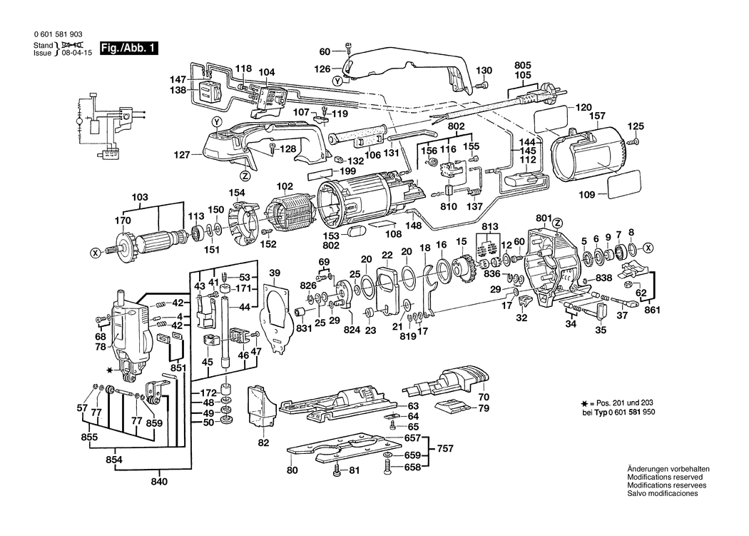 Bosch GST 60 PBAE / 0601581903 / EU 230 Volt Spare Parts