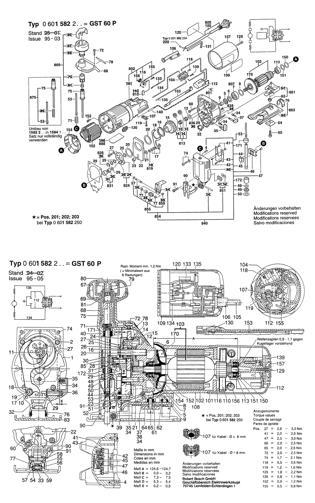 Bosch GST 60 P / 0601582232 / CH 220 Volt Spare Parts