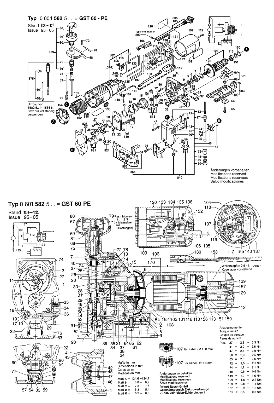 Bosch GST 60 PE / 0601582532 / CH 220 Volt Spare Parts