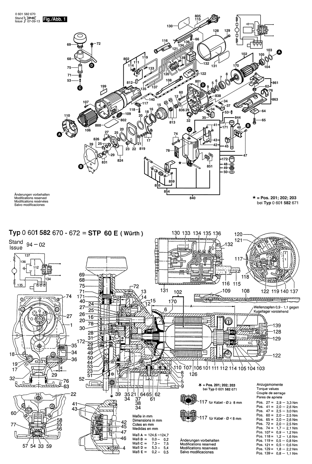 Bosch STP 60 E / 0601582672 / CH 220 Volt Spare Parts