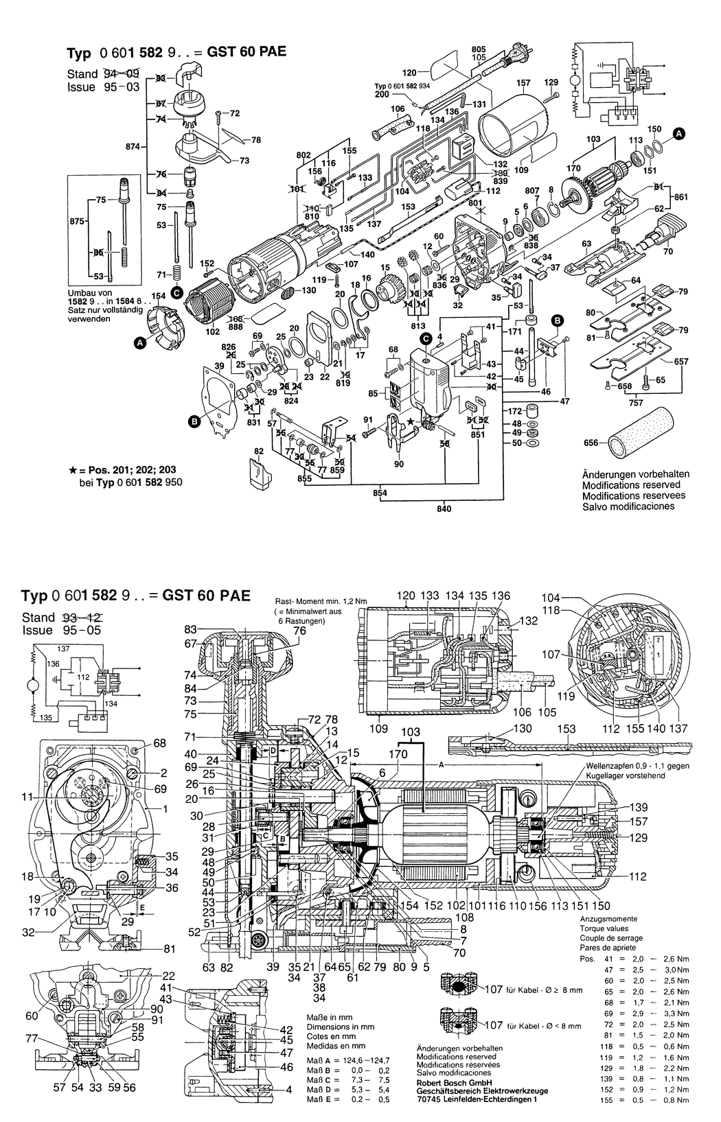 Bosch GST 60 PAE / 0601582942 / GB 240 Volt Spare Parts