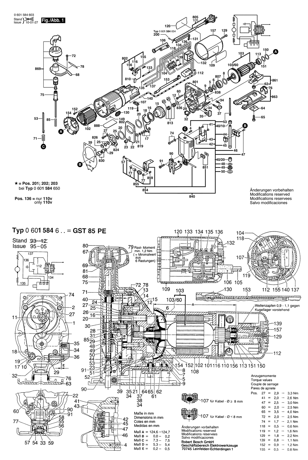 Bosch GST 85 PE / 0601584650 / I 230 Volt Spare Parts