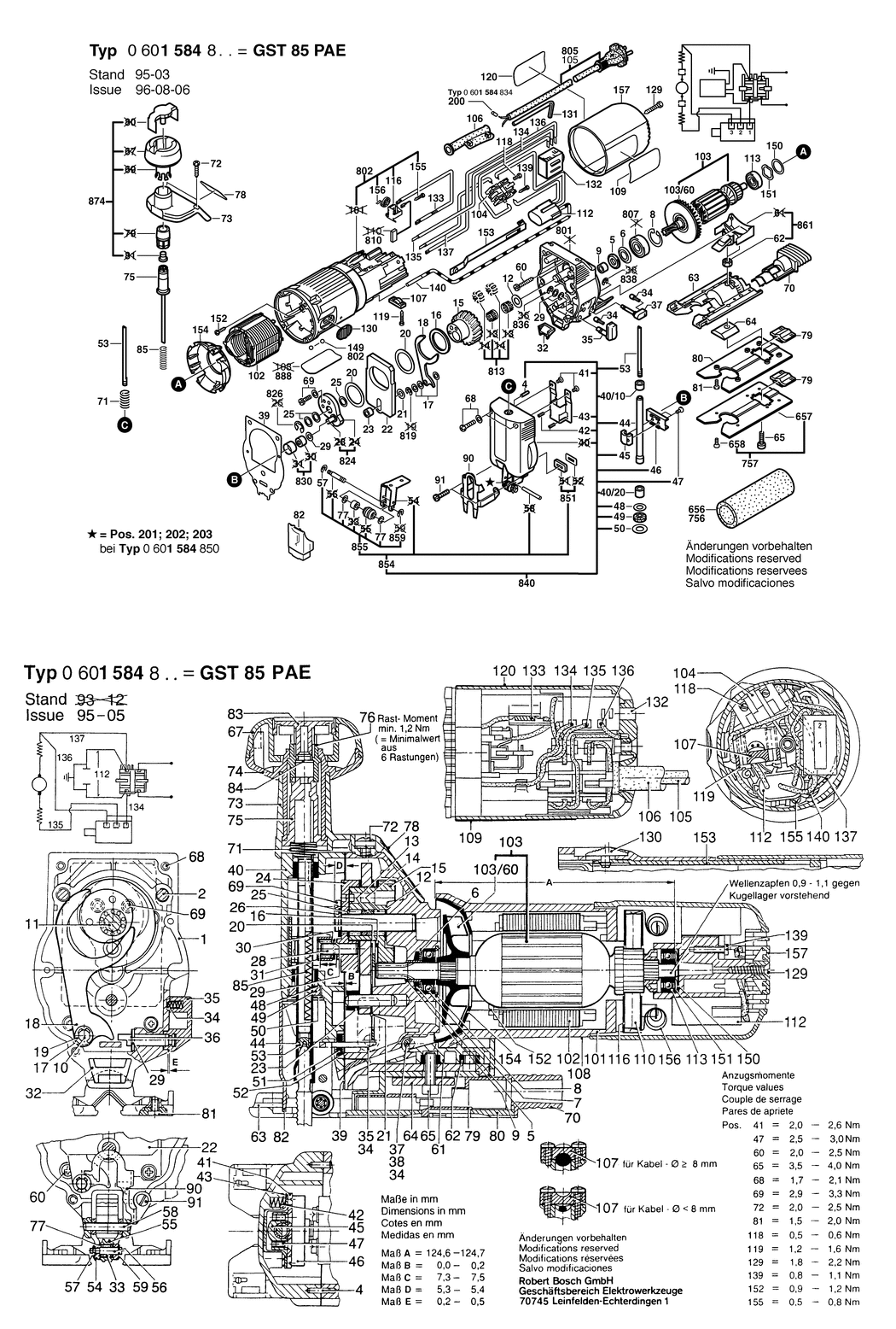 Bosch GST 85 PAE / 0601584861 / CH 230 Volt Spare Parts