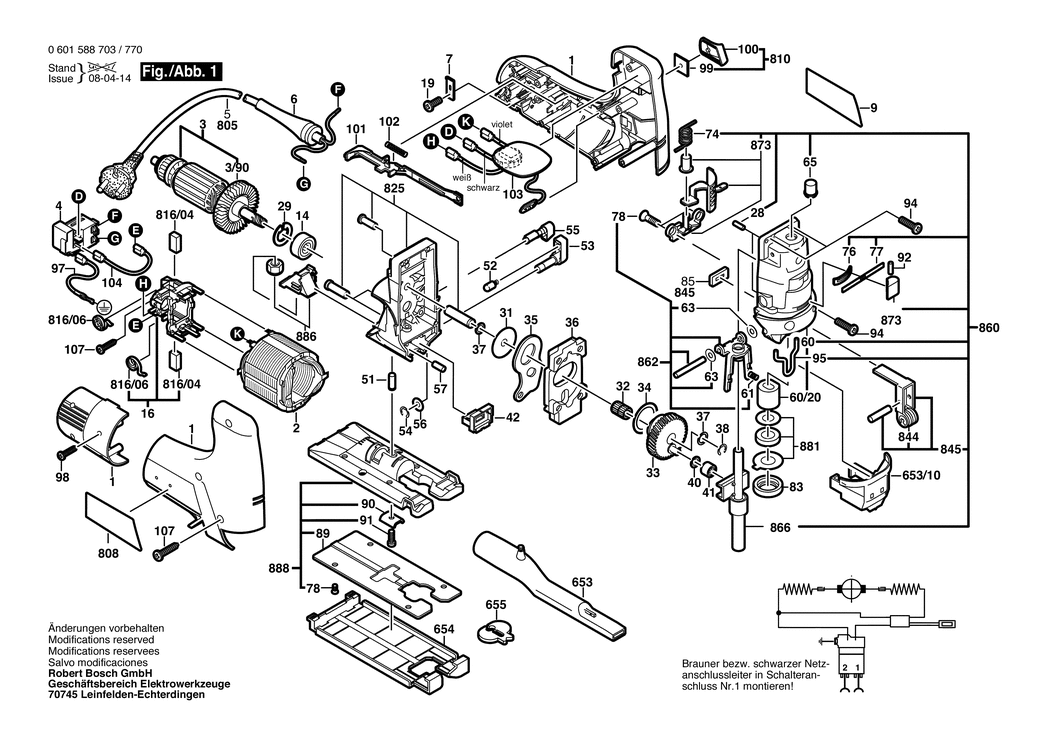 Bosch GST 100 CE / 0601588732 / CH 230 Volt Spare Parts