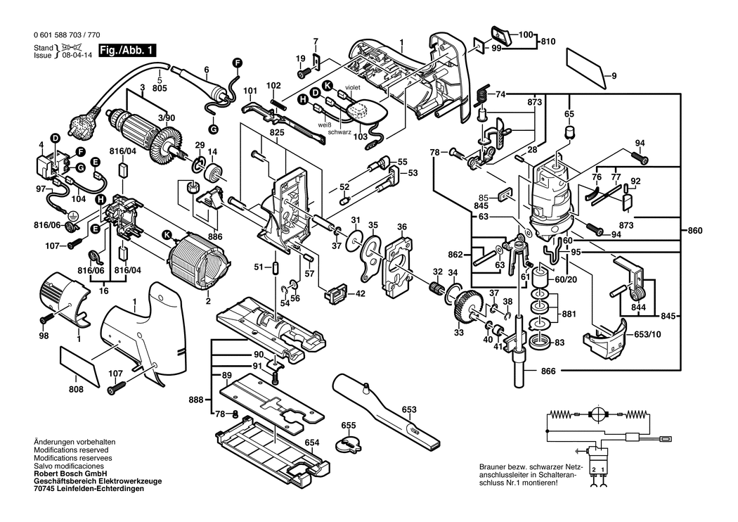 Bosch GST 100 CE / 0601588750 / I 230 Volt Spare Parts