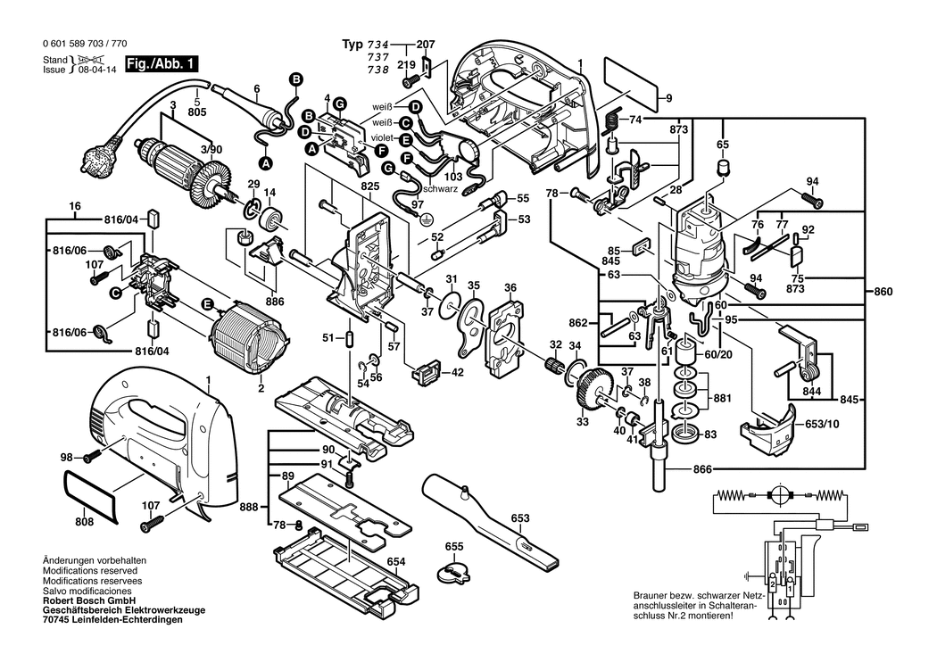 Bosch GST 100 BCE / 0601589703 / EU 230 Volt Spare Parts