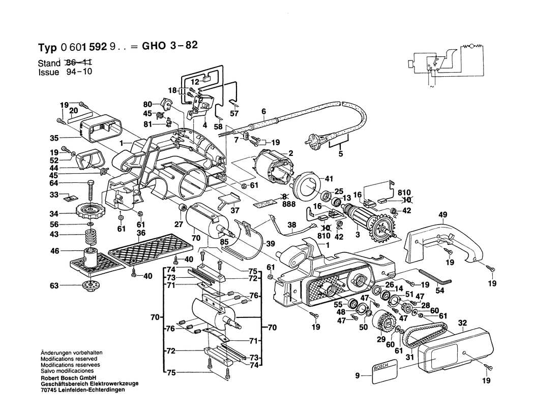 Bosch GHO 3-82 / 0601592903 / EU 220 Volt Spare Parts