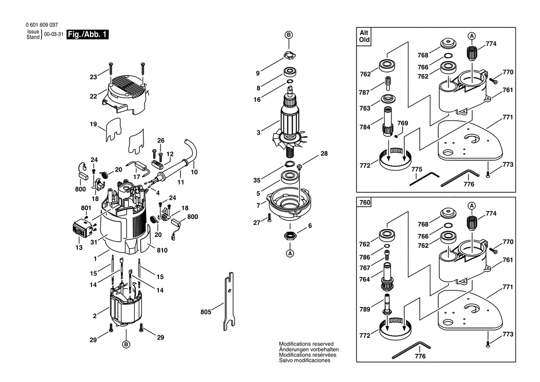 Bosch GUF 4-22 A / 0601609042 / GB 240 Volt Spare Parts
