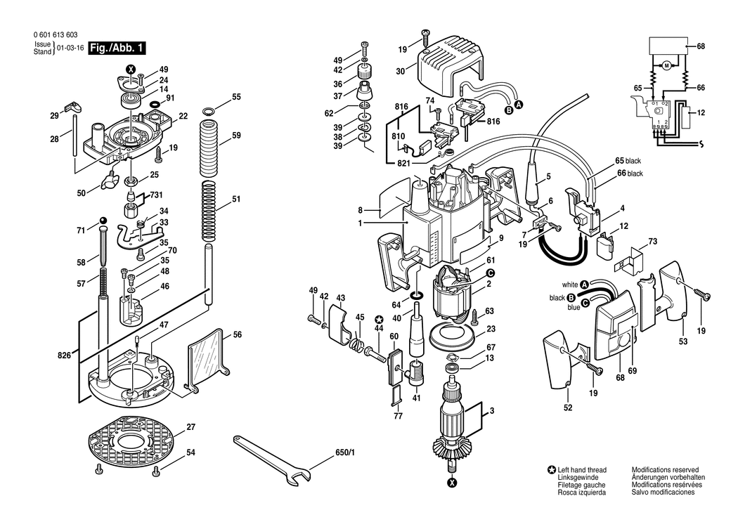 Bosch GOF 1300 CE / 0601613632 / CH 230 Volt Spare Parts