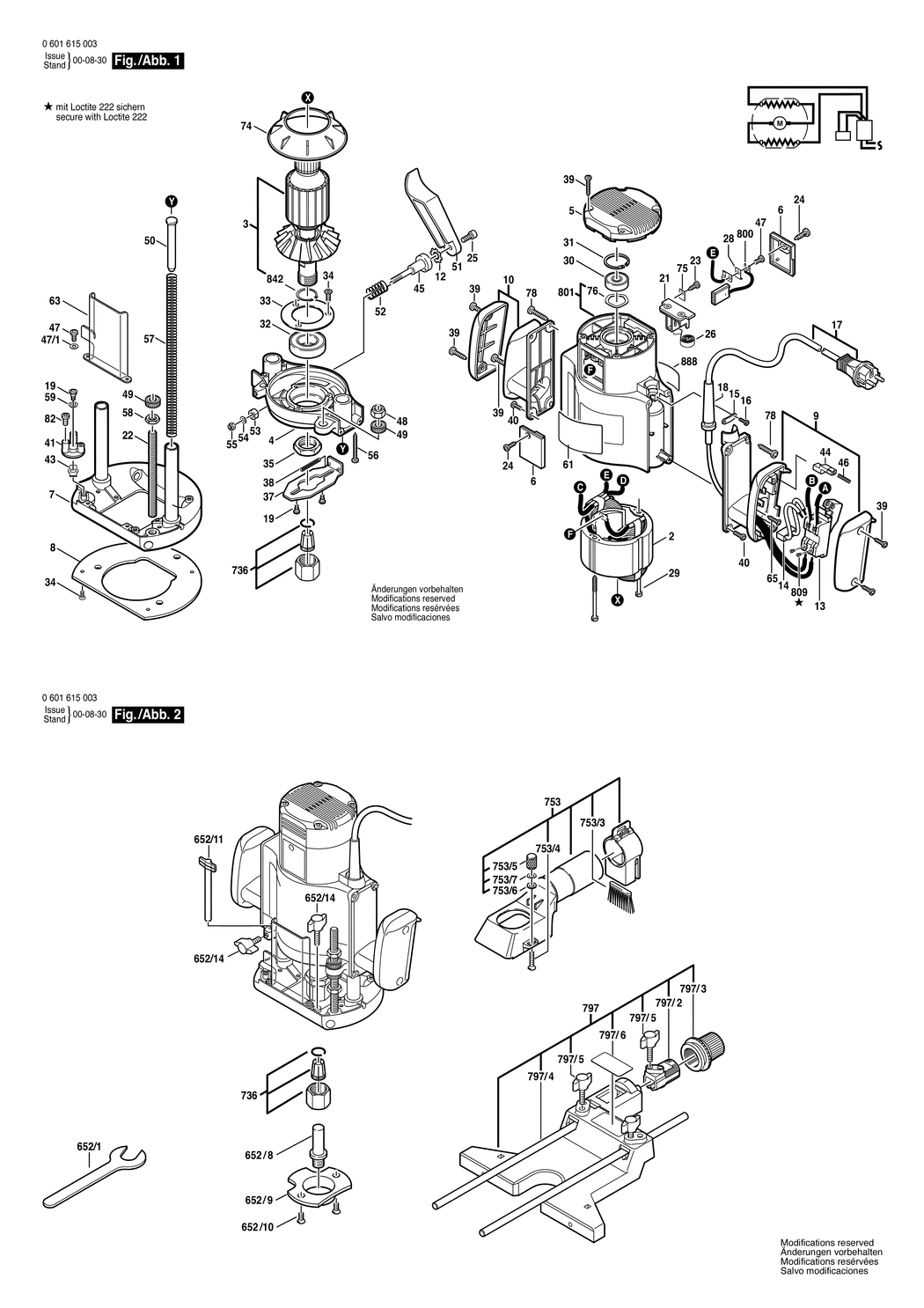 Bosch GOF 1600 A / 0601615032 / CH 230 Volt Spare Parts