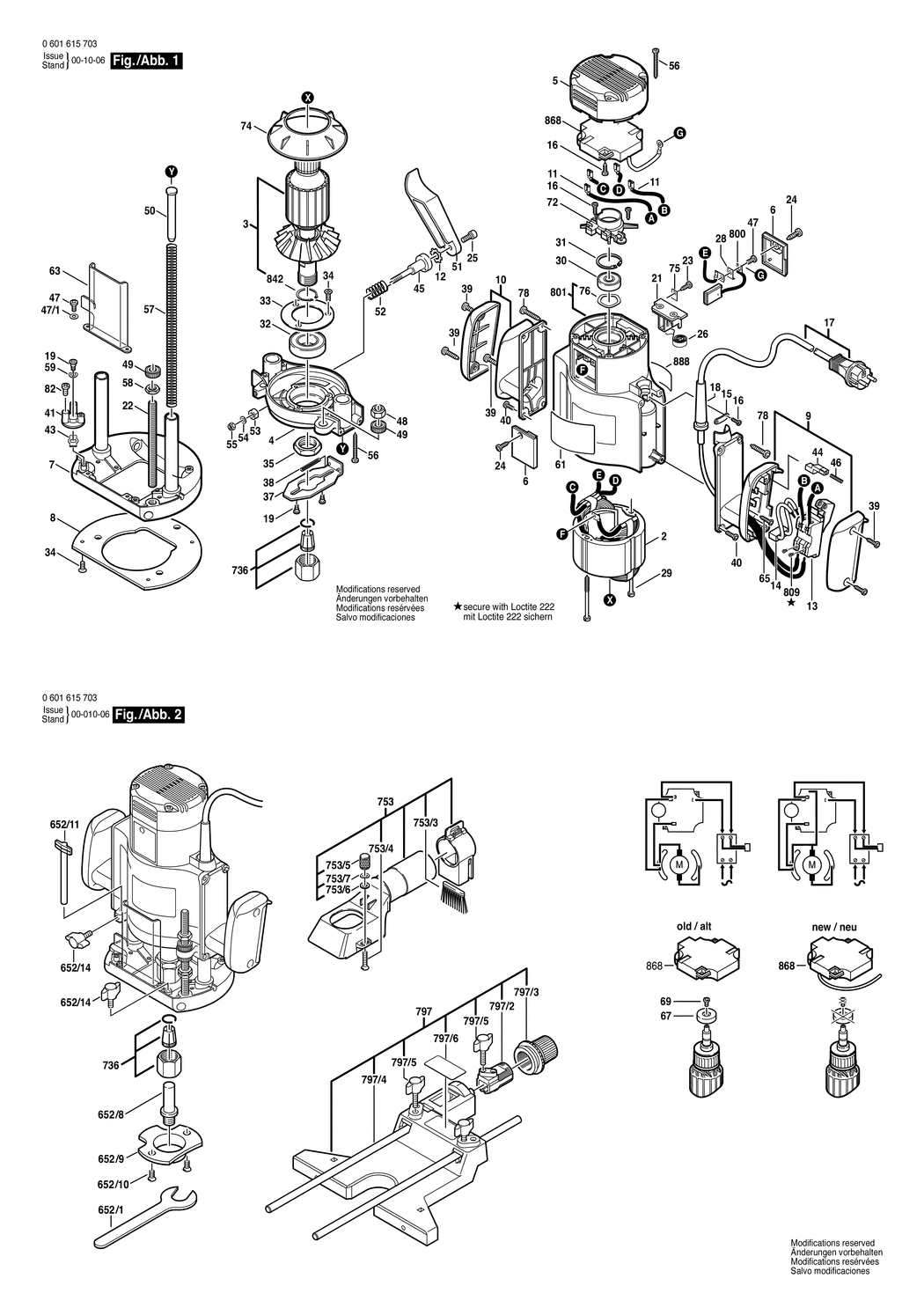 Bosch GOF 1700 ACE / 0601615732 / CH 220 Volt Spare Parts