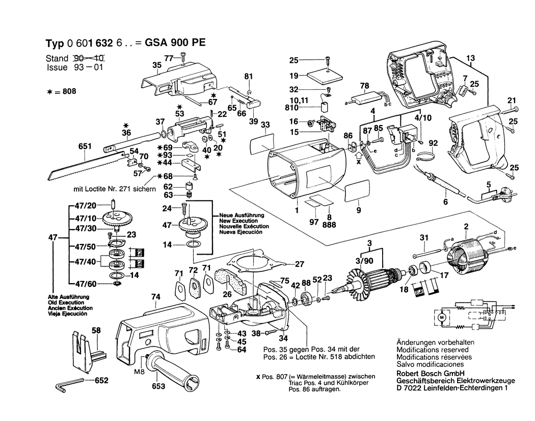 Bosch GSA 900 PE / 0601632632 / CH 220 Volt Spare Parts