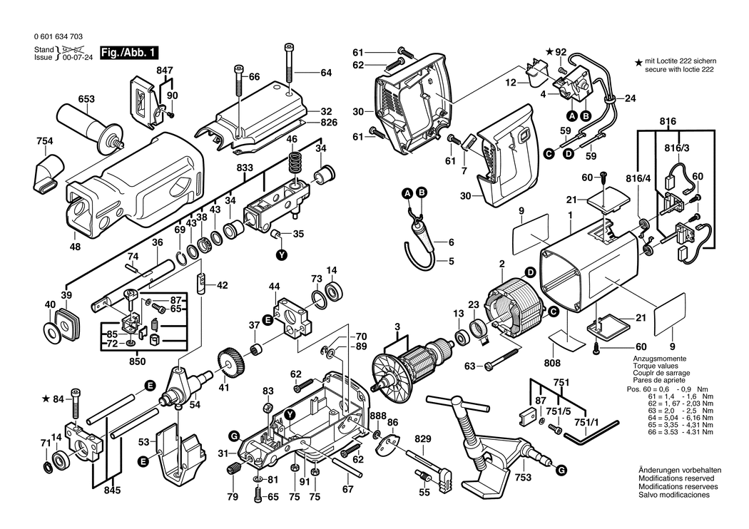 Bosch GSA 1100 PE / 0601634732 / CH 230 Volt Spare Parts