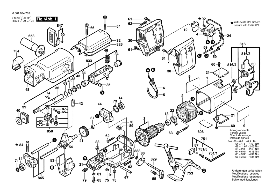 Bosch GSA 1100 PE / 0601634742 / GB 230 Volt Spare Parts