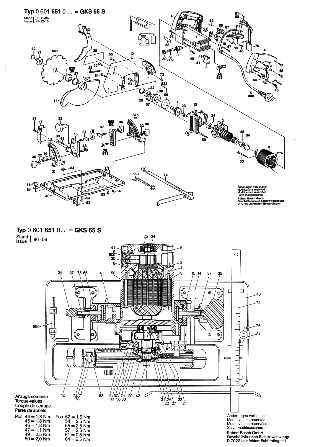 Bosch GKS 65 S / 0601651032 / CH 220 Volt Spare Parts