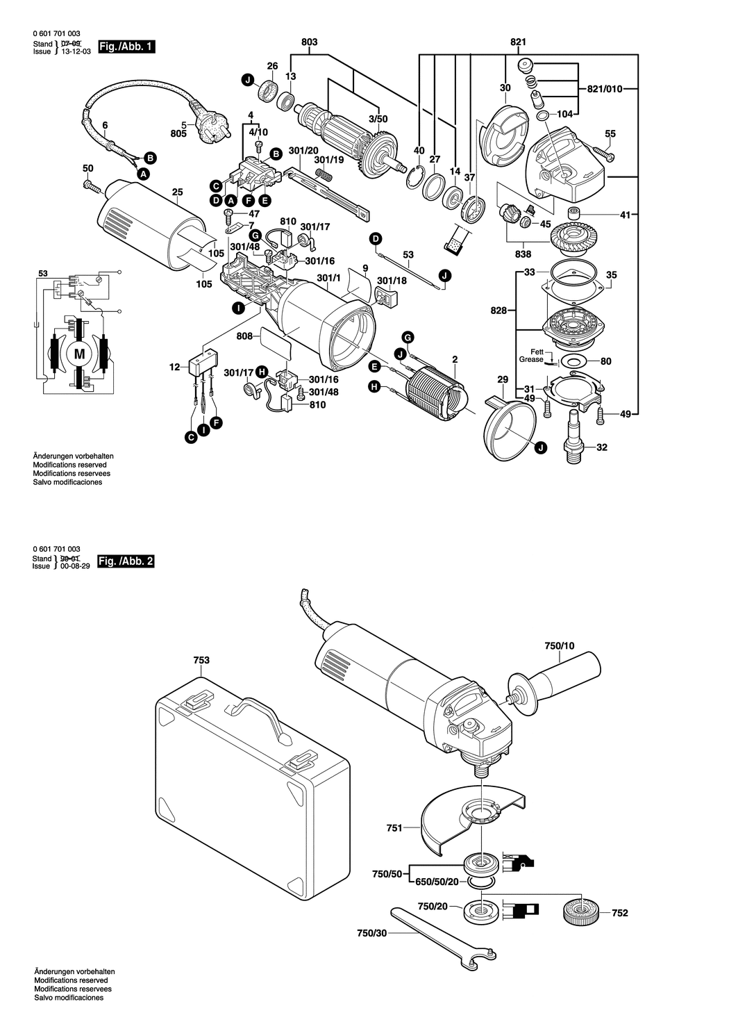 Bosch GWS 9-125 / 0601701003 / EU 230 Volt Spare Parts