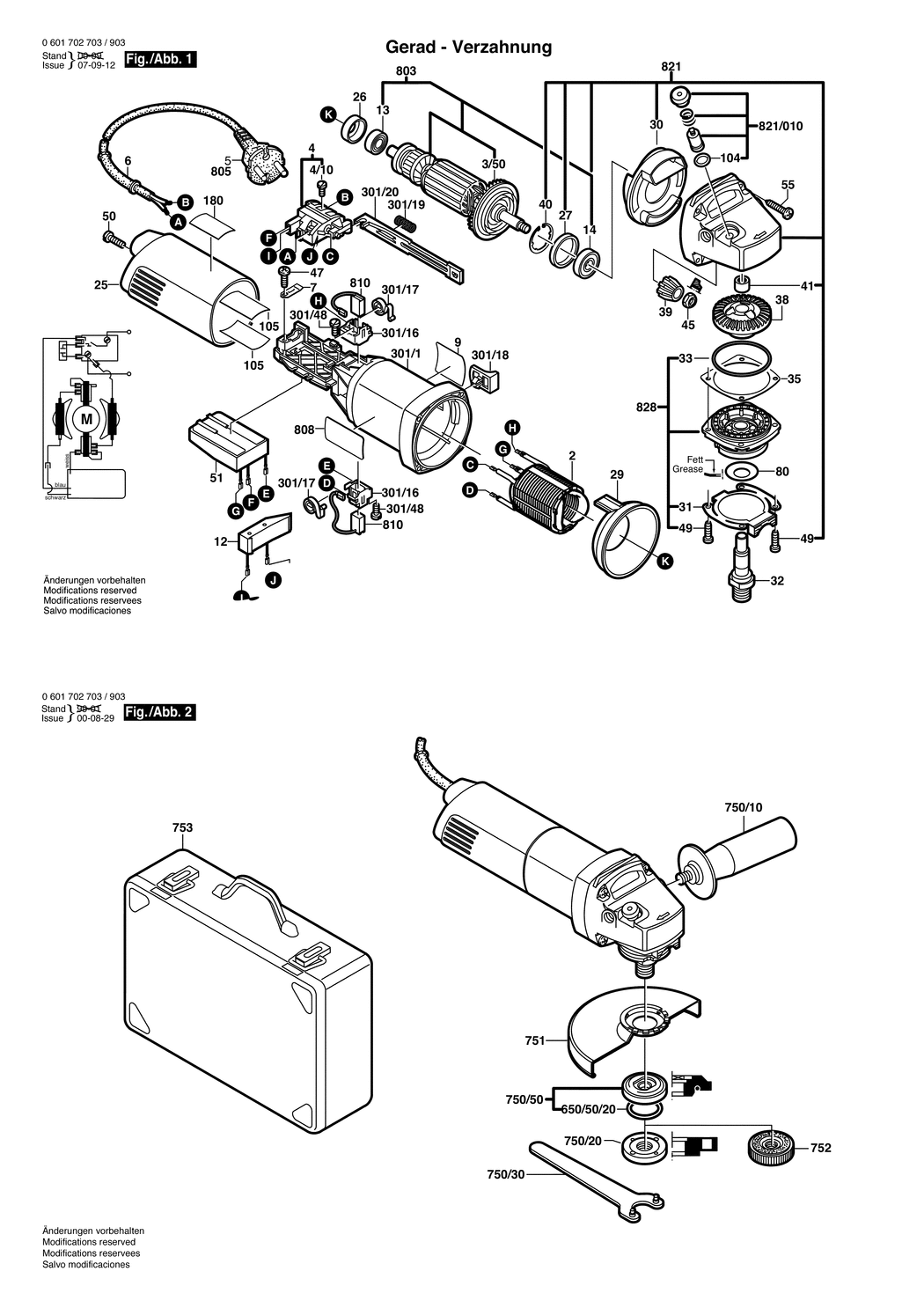 Bosch GWS 10-125 C / 0601702703 / EU 230 Volt Spare Parts