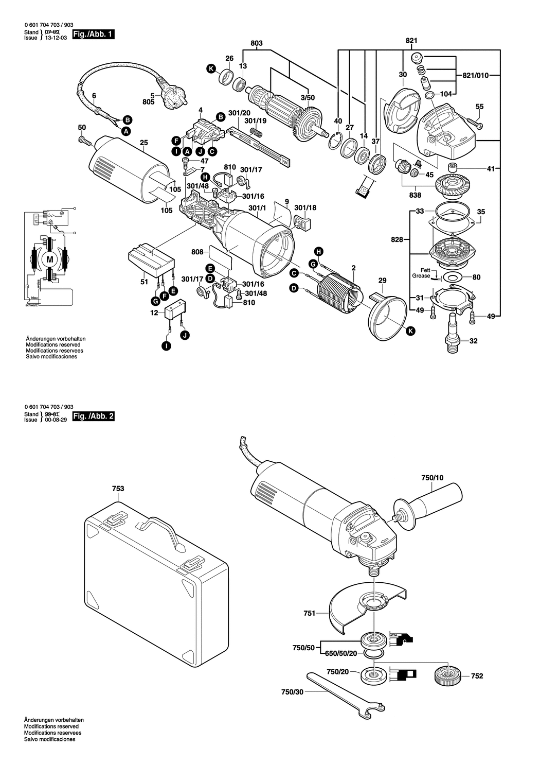 Bosch GWS 14-125 C / 0601704703 / EU 230 Volt Spare Parts