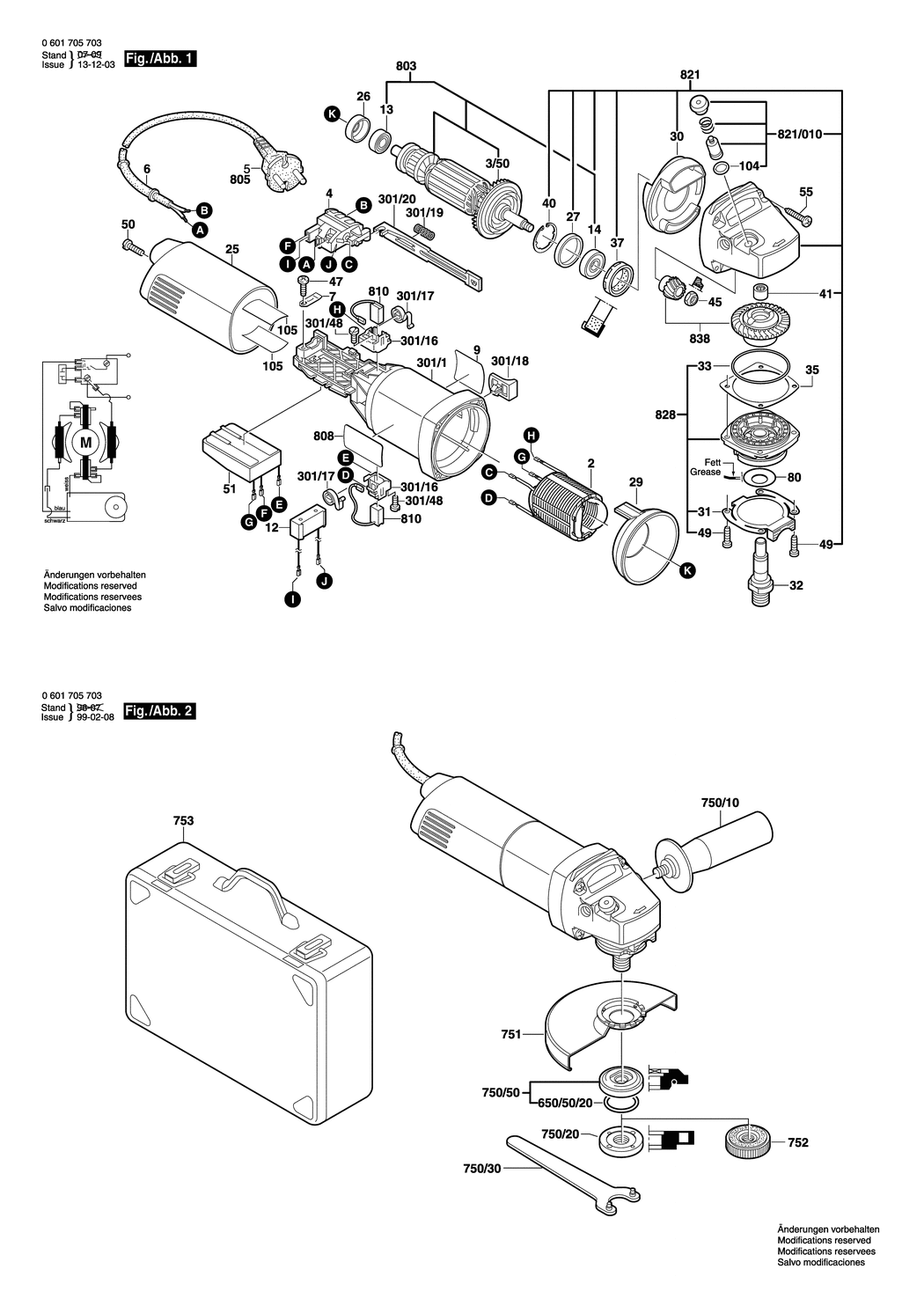 Bosch GWS 14-125 CE / 0601705703 / EU 230 Volt Spare Parts