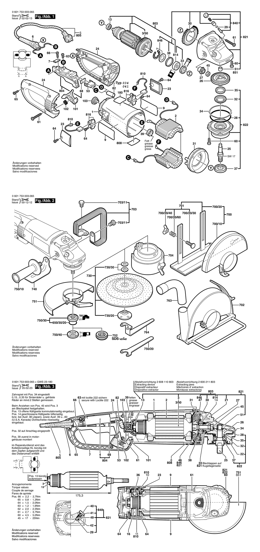 Bosch GWS 23-180 / 0601753003 / EU 230 Volt Spare Parts