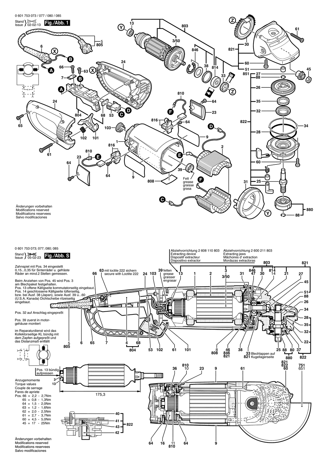 Bosch GWS 23-180 S / 0601753073 / EU 230 Volt Spare Parts