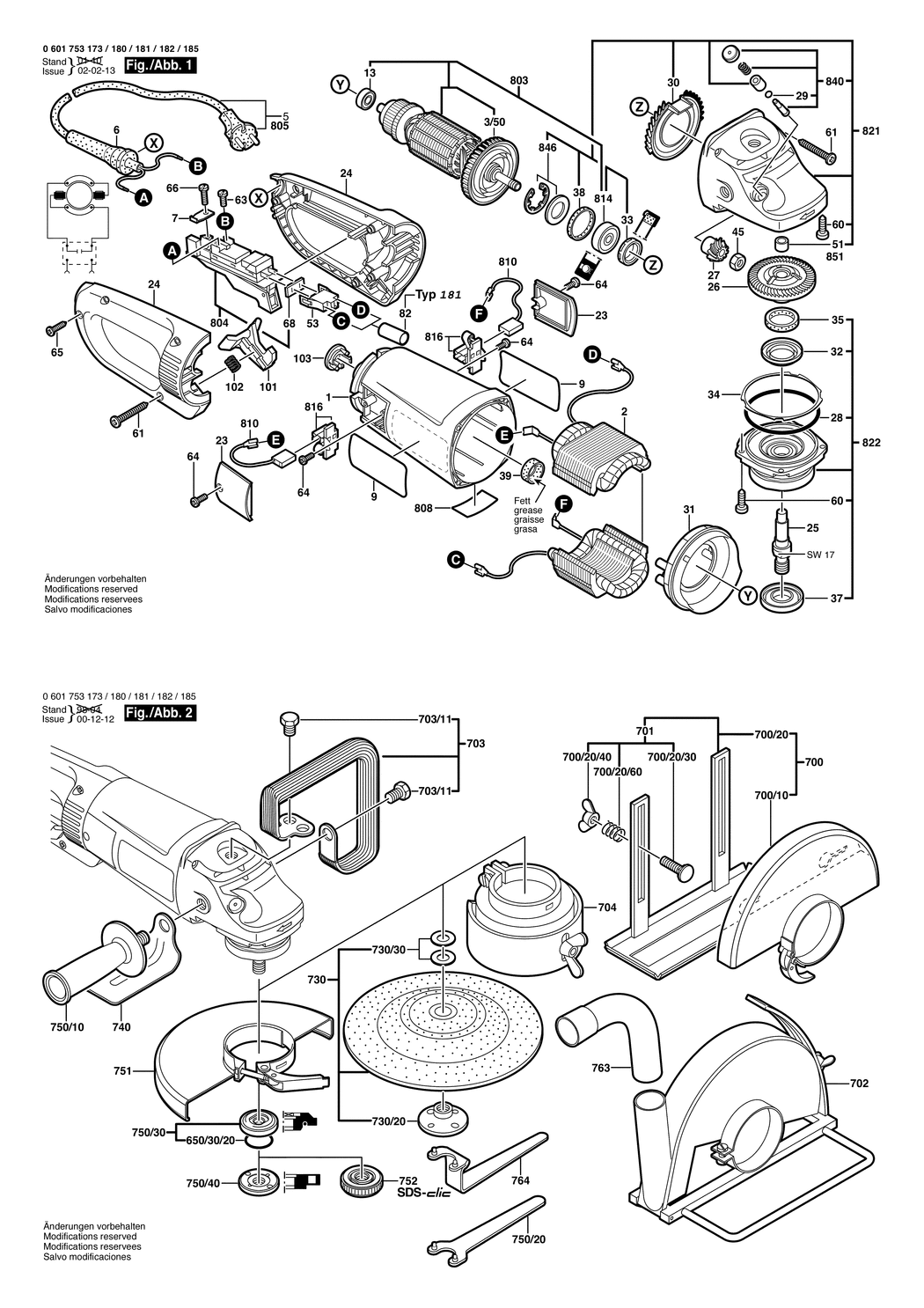 Bosch GWS 23-180 + SDS / 0601753173 / EU 230 Volt Spare Parts