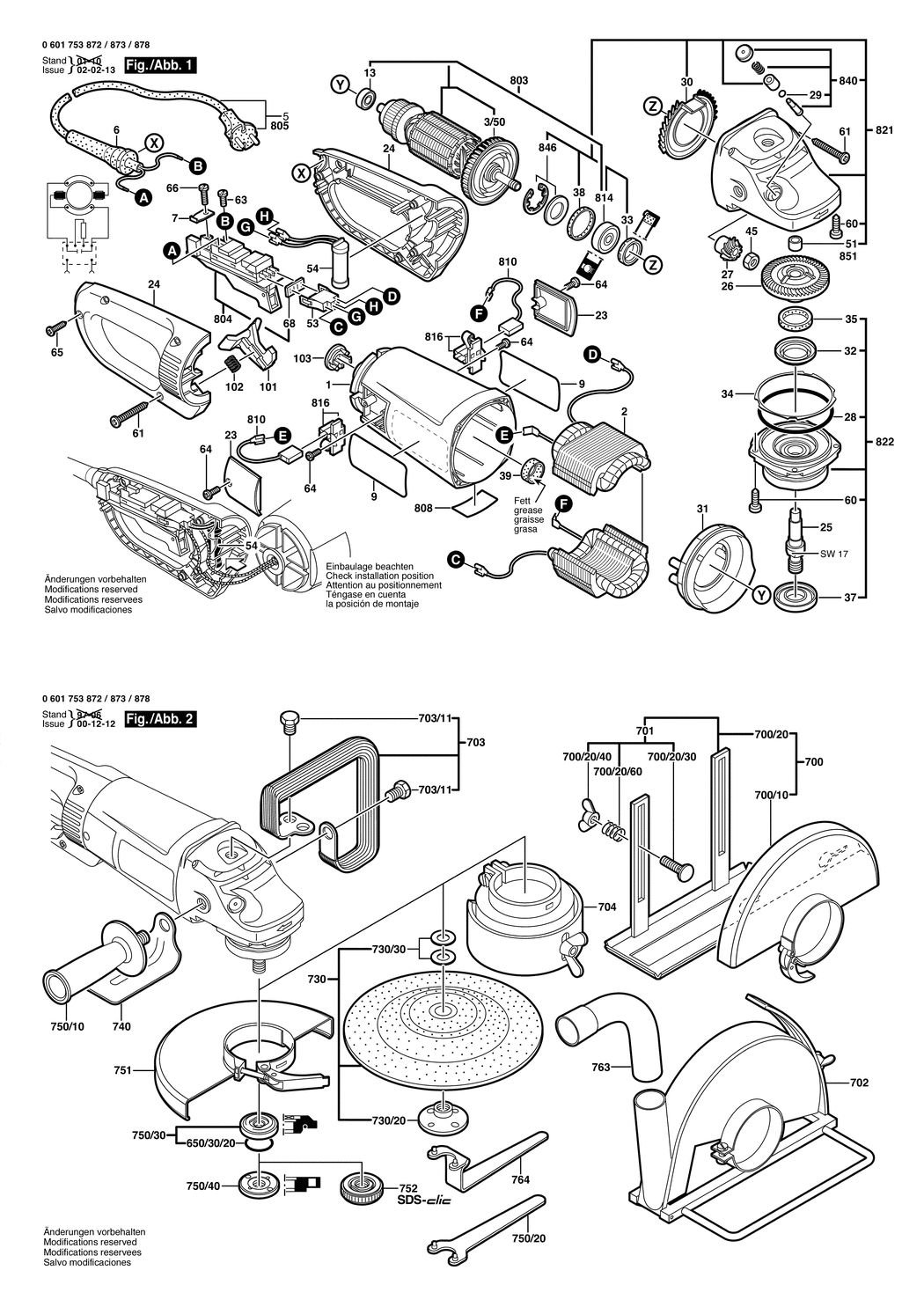 Bosch GWS 23-180 J / 0601753872 / CH 230 Volt Spare Parts