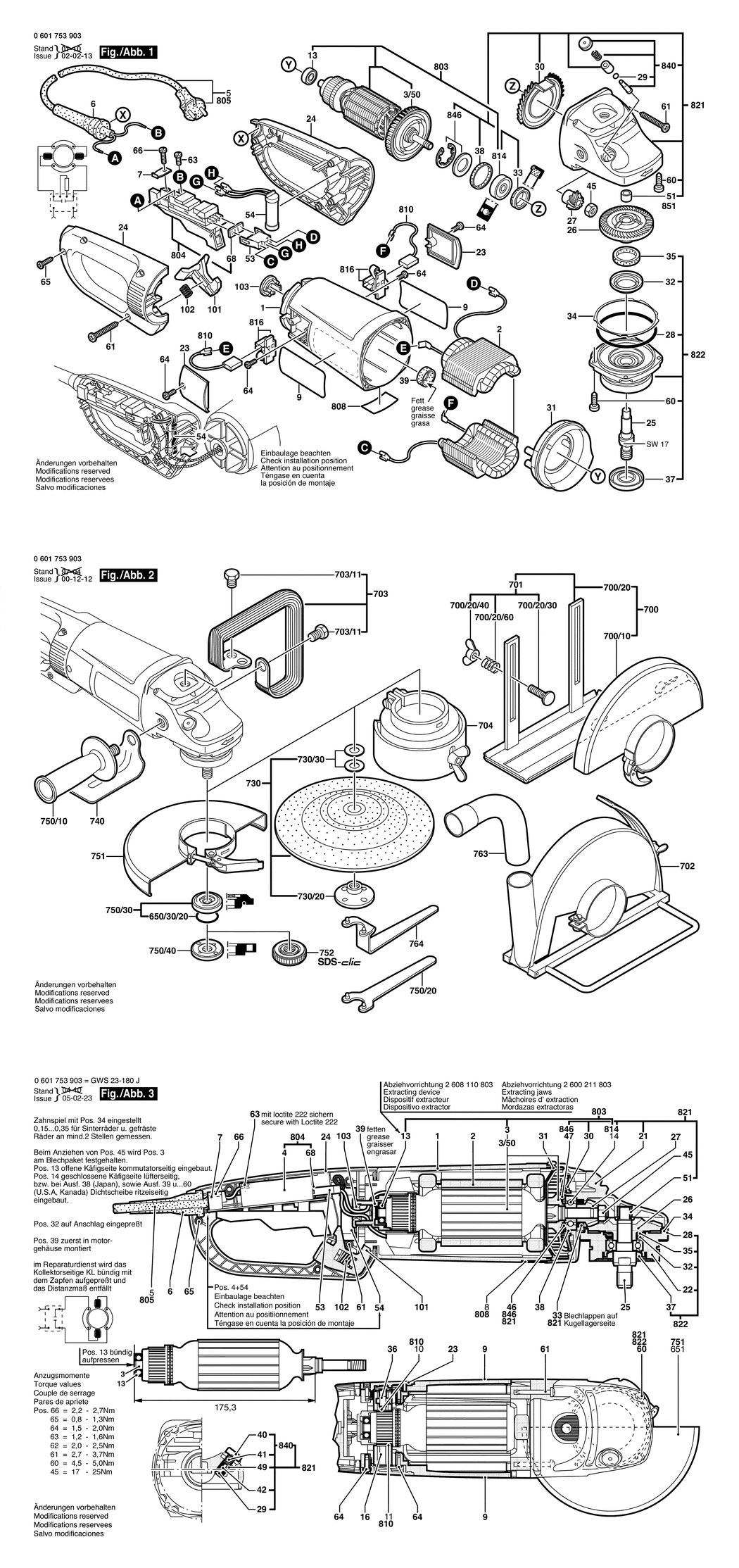 Bosch GWS 23-180 J / 0601753903 / EU 230 Volt Spare Parts