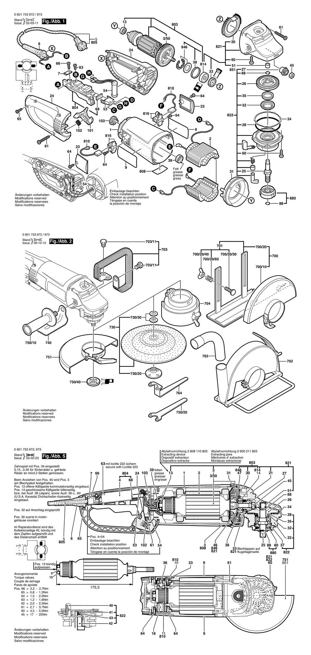 Bosch GWS 23-180 JS / 0601753972 / CH 230 Volt Spare Parts