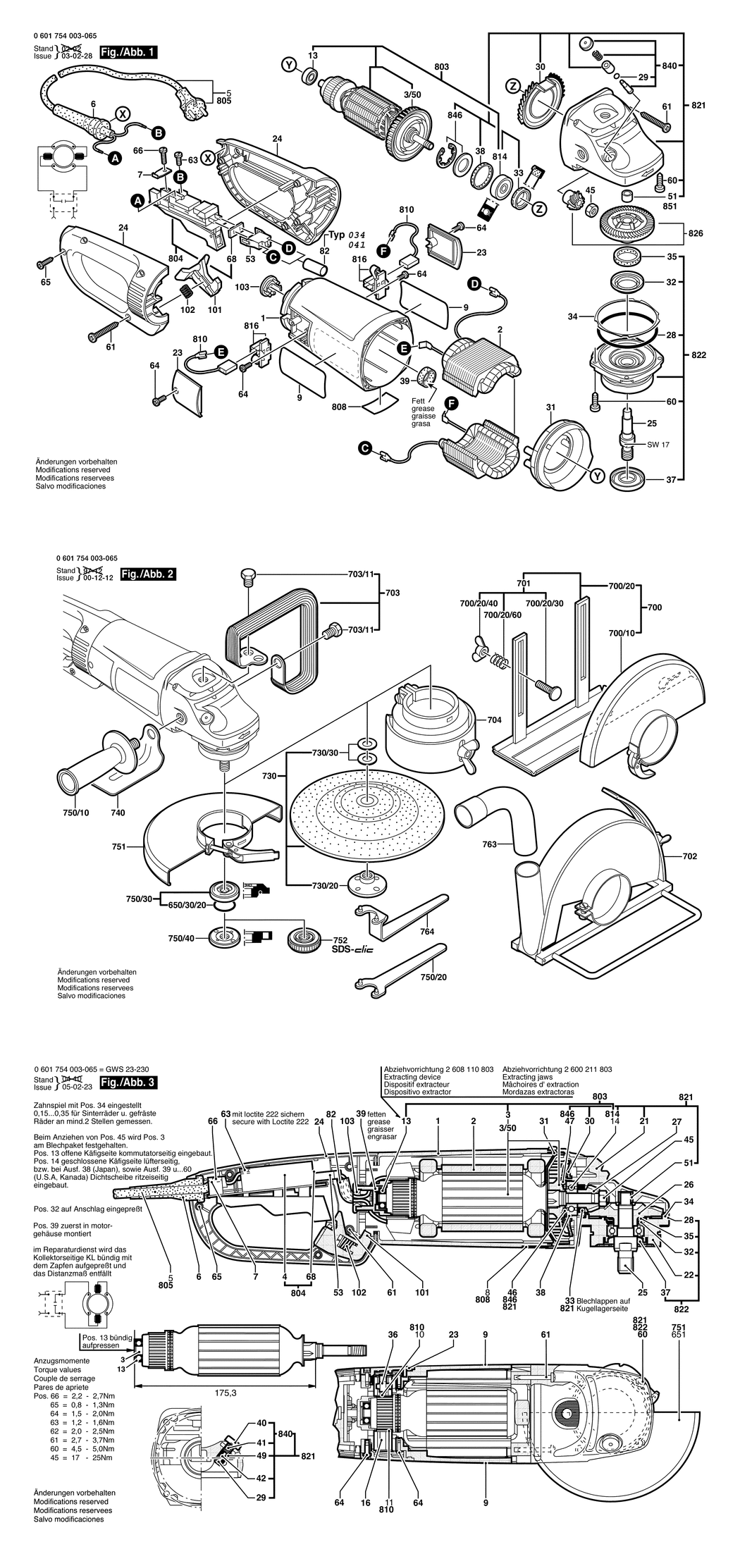 Bosch GWS 23-230 / 0601754003 / EU 230 Volt Spare Parts