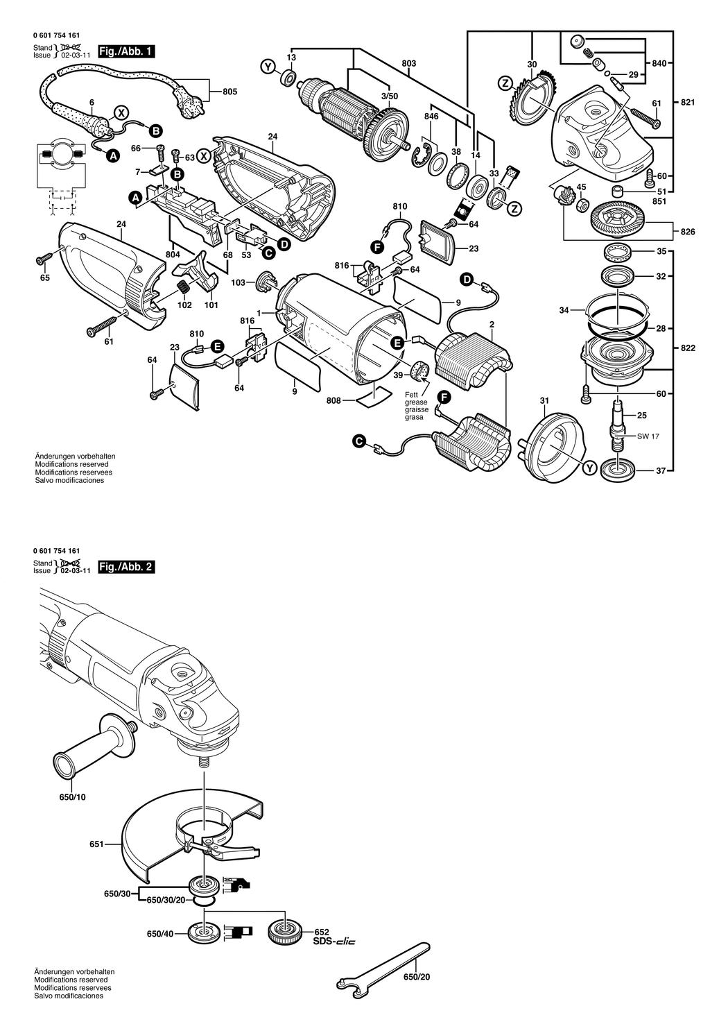 Bosch BWS 23-230 S / 0601754161 / F 230 Volt Spare Parts