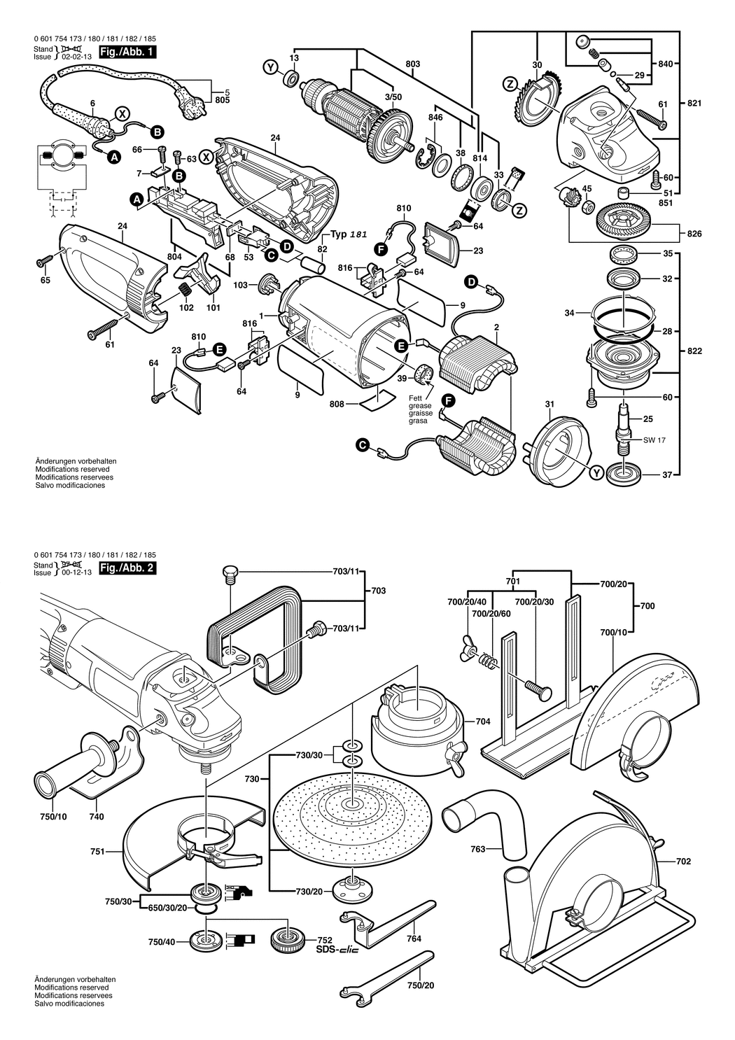 Bosch GWS 23-230 / 0601754173 / EU 230 Volt Spare Parts