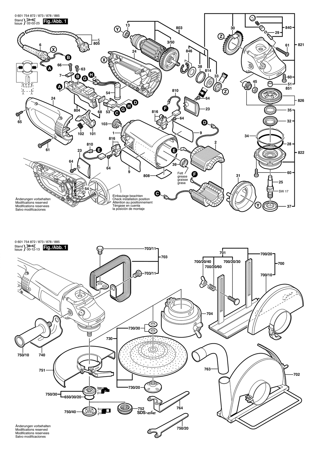 Bosch GWS 23-230 S / 0601754872 / CH 230 Volt Spare Parts