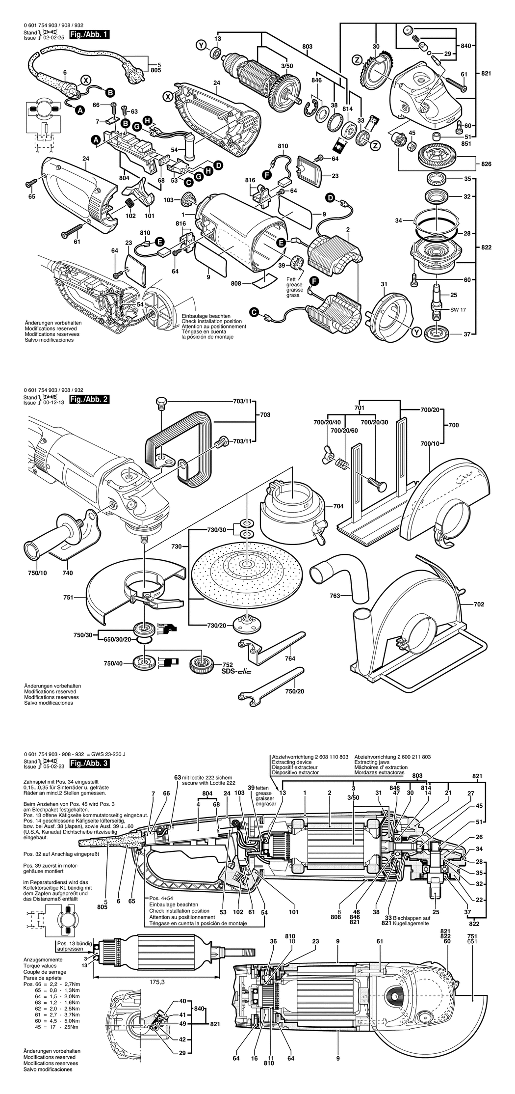 Bosch GWS 23-230 J / 0601754903 / EU 230 Volt Spare Parts