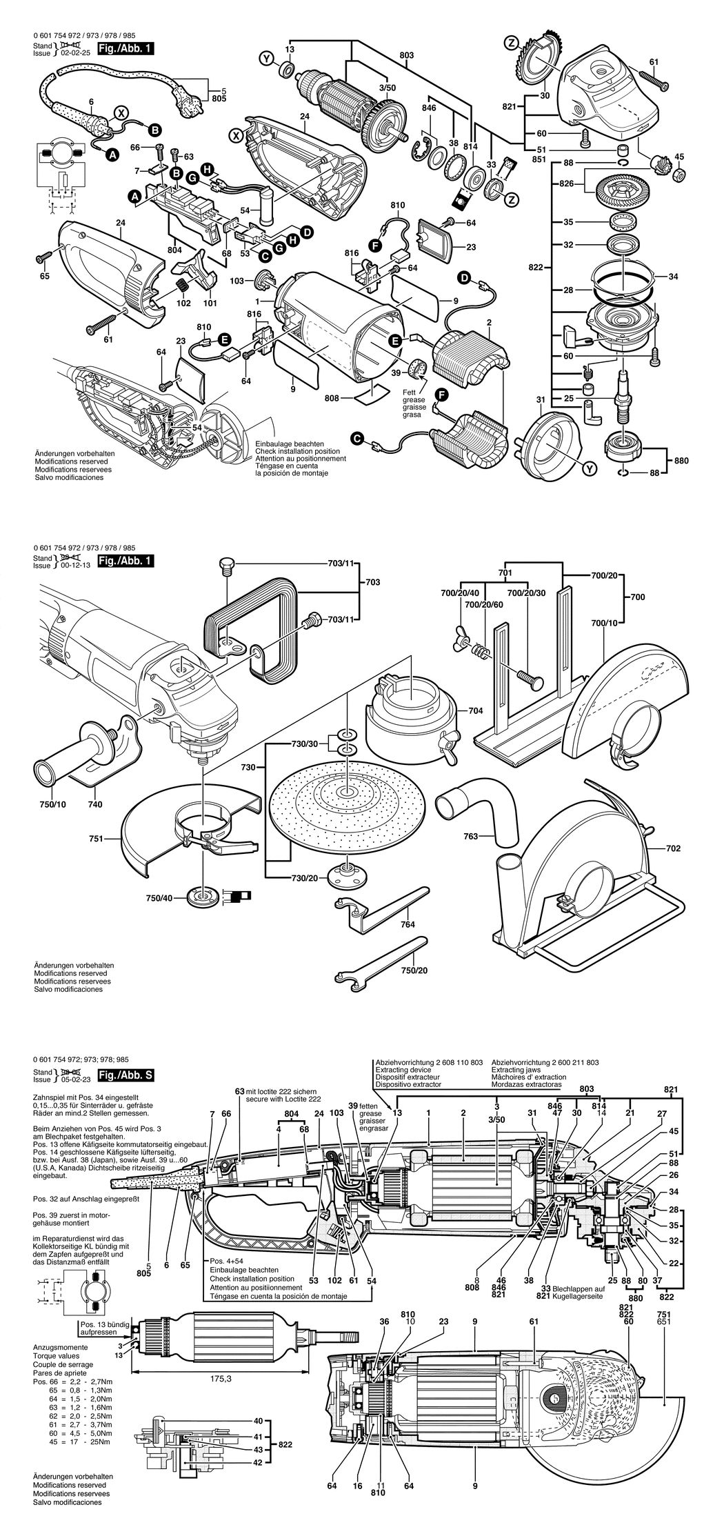 Bosch GWS 23-230 JS / 0601754972 / CH 230 Volt Spare Parts