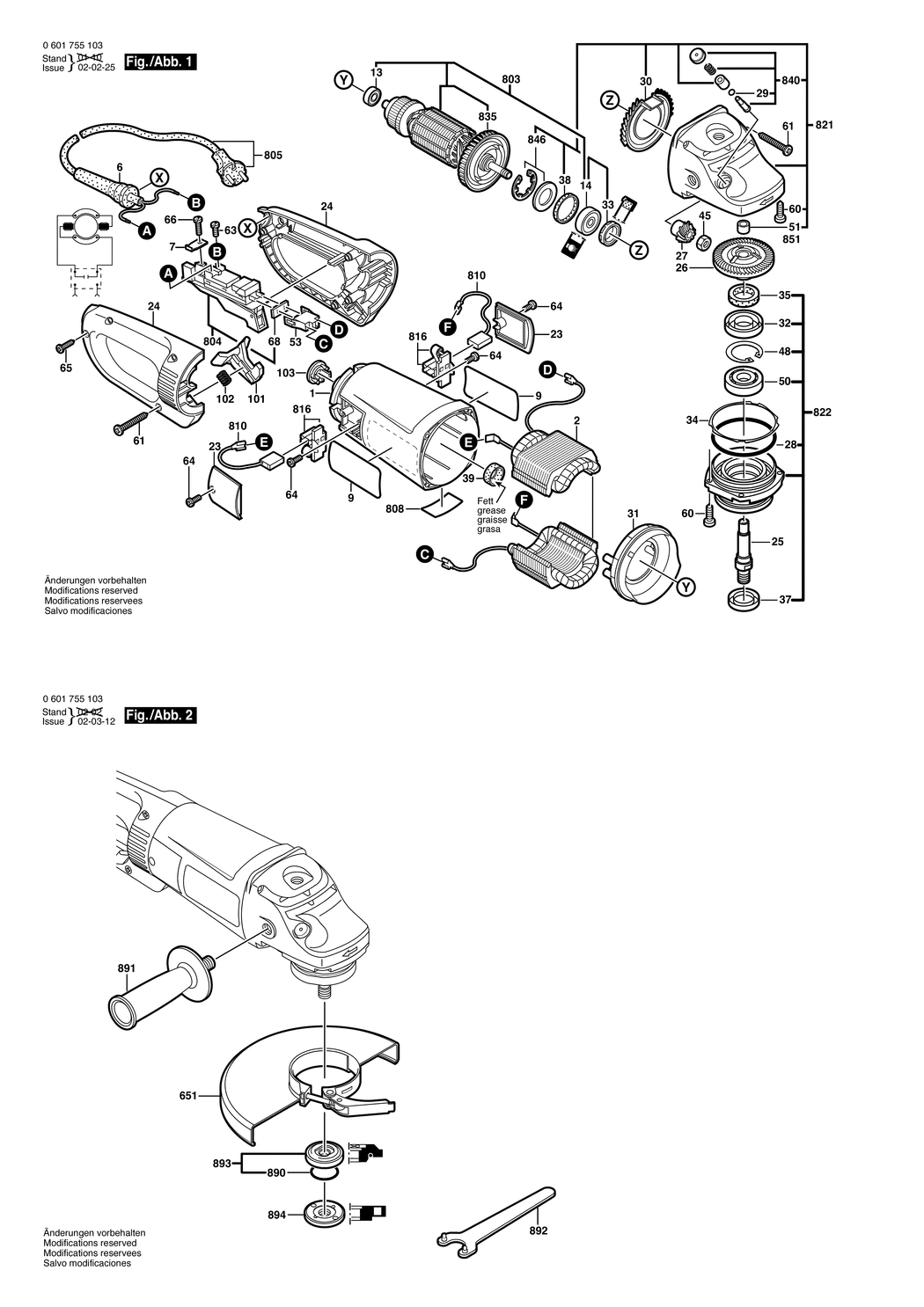 Bosch GWS 25-180 / 0601755103 / TR 230 Volt Spare Parts