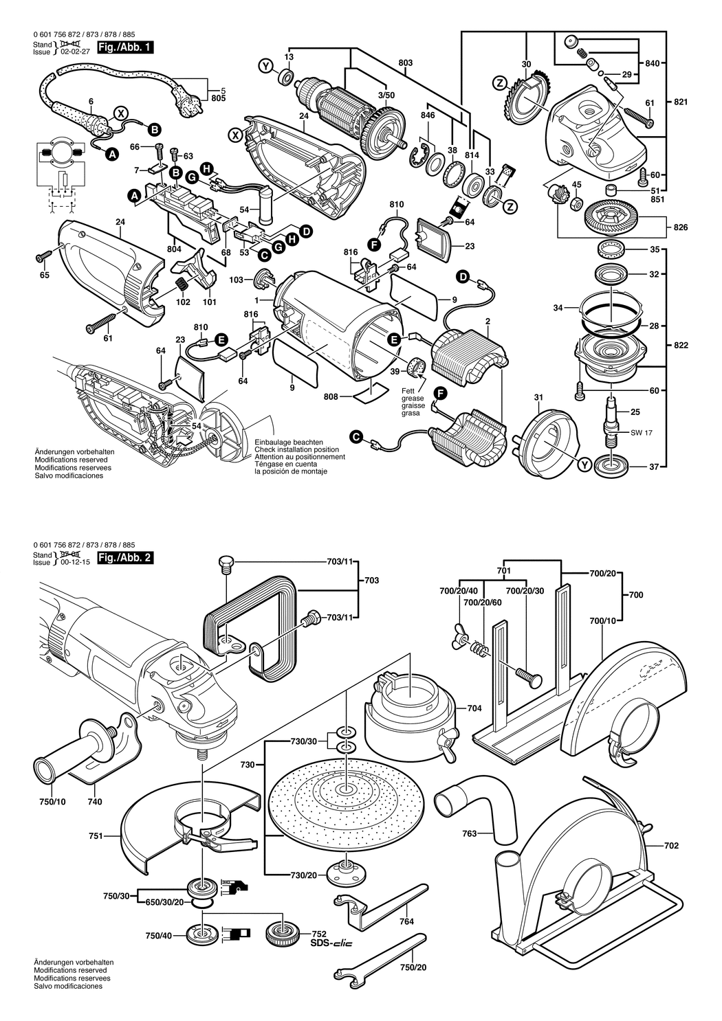 Bosch GWS 25-230 J / 0601756872 / CH 230 Volt Spare Parts